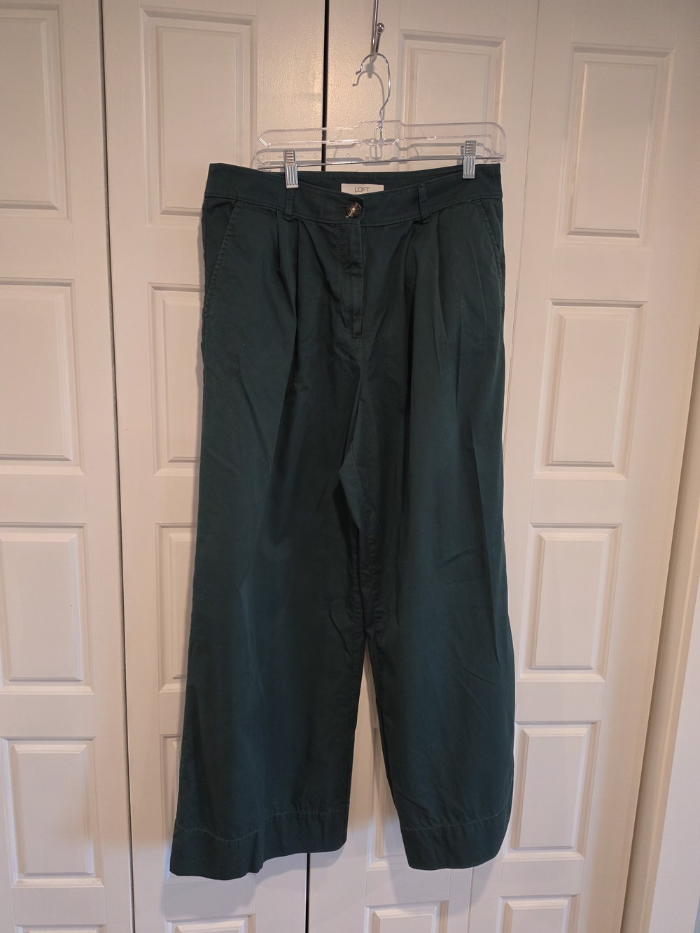 Loft Green Wide-Leg Pleat Front Pants